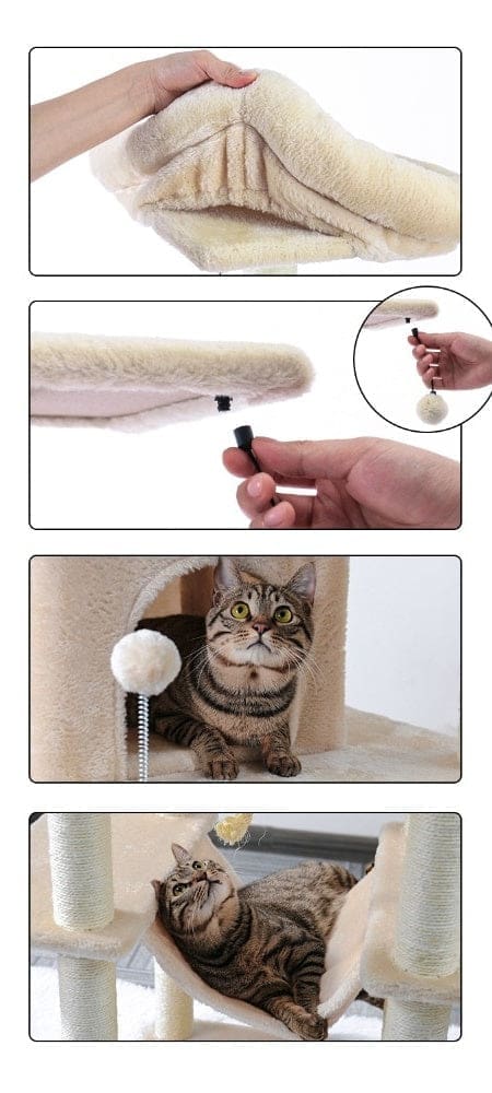 Description arbre à chat avec griffoir, jeux et panier