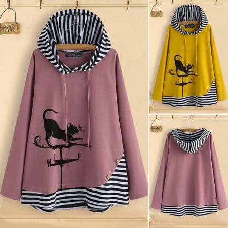 sweat à motif chat pour femme rose ou jaune
